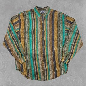 Tail Men's Striped Casual Button Down Shirt - Green, Brown, Black